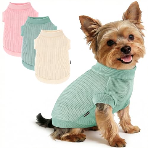 BAOBICUTE 3 Pack Dog Shirt for Small Supplies Functional Waffle Dog Clothes Warm Soft Sweatshirt Outfit for Dogs Cats Pet Apparel