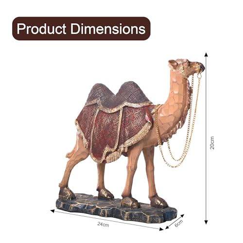 Image of Kuber Industries Set of 2 Camel Figurines Idol for Giffting Item | 7x9 Inch Resin Camel Showpiece for Home Decor, Office Table & Shelf Decoration | Brown