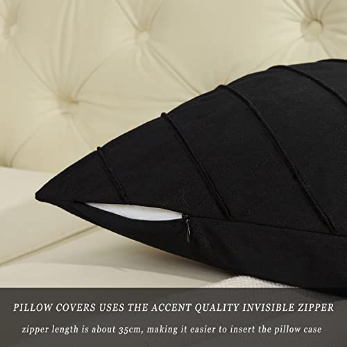 Image of GIGIZAZA Decorative Velvet Pillow Covers 16x16, Set of 2 Black Sofa Couch Throw Pillows Covers Cases, Living Room Square Cushion Accent Stripe Covers