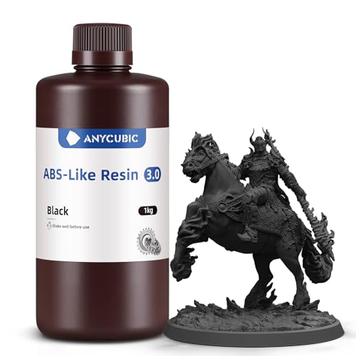 ANYCUBIC ABS-Like Resin 3.0, 3D Drucker Harz mit Hohe Härte und Zähigkeit, Hochpräzises, Geruchsarmes 405 nm UV-härtbares Harz für Resin 3D Drucker, Schwarz, 1kg