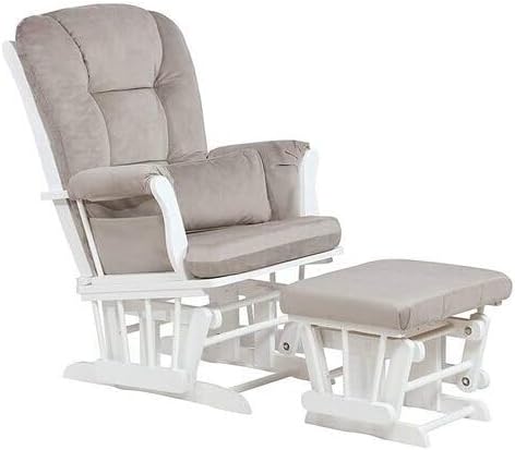 Maykoosh Glider & Ottoman - White - Plush Comfort Chair with Pillow - Smooth Gliding Relaxation
