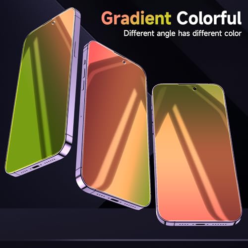 Image of (2 Pack Compatible with iPhone 14 Pro Max Privacy Screen Protector, Mirror 25 Degree Anti Spy Anti-Blue Light Red to Green Gradient with Easy Installation Kit No Air Bubbles
