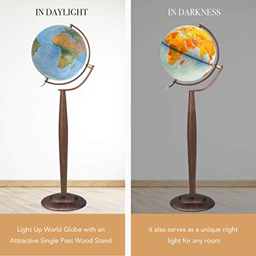 Waypoint Geographic Lyon 15" Decorative Floor Standing Globe With Multi-Directional Wood Meridian & Base (Physical) World, Blue Ocean, 9 Lb #TOP2