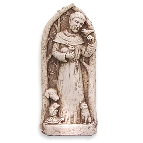 Carruth Studio Saint Francis Statue - St. Francis Blesses The Animals, Outdoor Garden Wall Plaque, Free Standing or Hanging 9