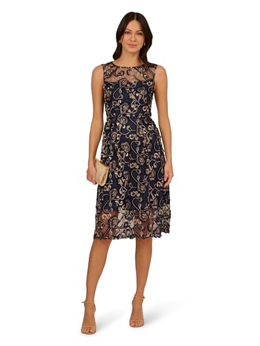Image of Adrianna Papell Women's Embroidered Midi Dress, 10, Navy /Rosegold