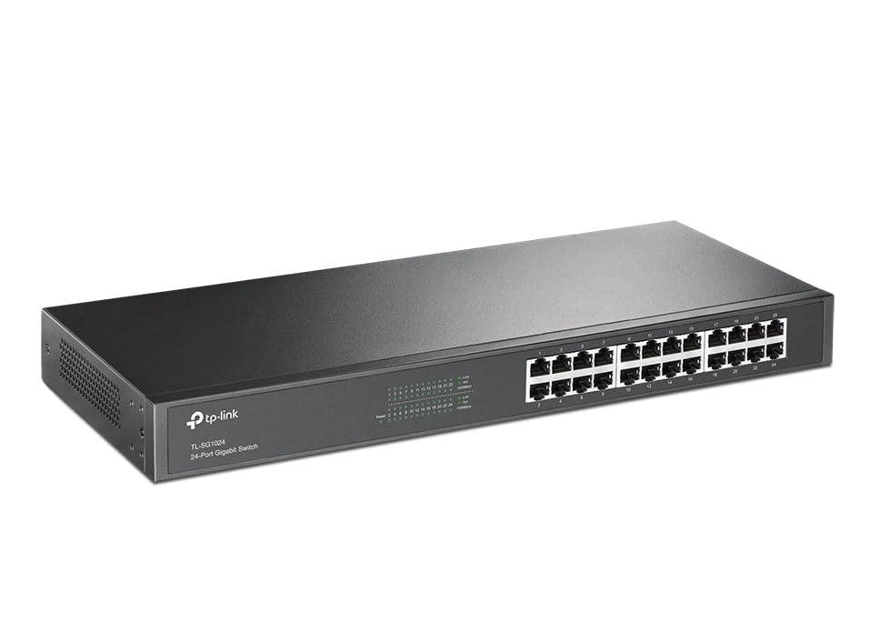 Image of TP-Link TL-SG1024 | 24 Port Gigabit Ethernet Switch | Plug and Play | Sturdy Metal w /Shielded Ports | Rackmount | Fanless | 3 Year Manufacturer Warranty | Unmanaged, Black