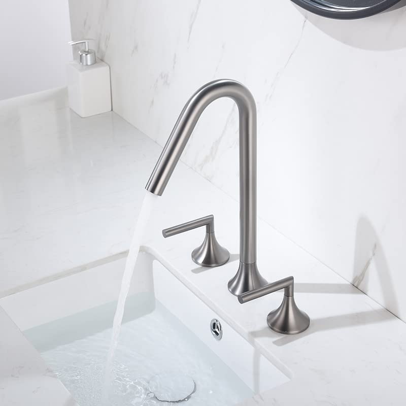 Robinet de lavabo gris pistolet à trois trous au design luxe épuré pour salle de bains