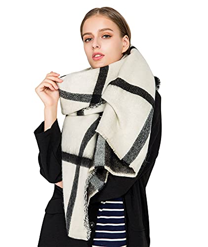 Alleza Damen Schal XXL Schultertuch karierter Deckenschal Halstuch Karo Scarf kuschelig mit Fransen übergroßer 190 * 85cm