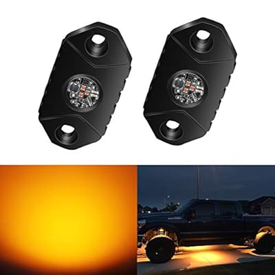 4WDKING Amber LED Rock Lights, 2 Pods IP68 Waterproof Underbody Glow Trail Rig Lamp LED Neon Lights for Truck Jeep Off Road Truck Car Boat ATV SUV Motorcycle