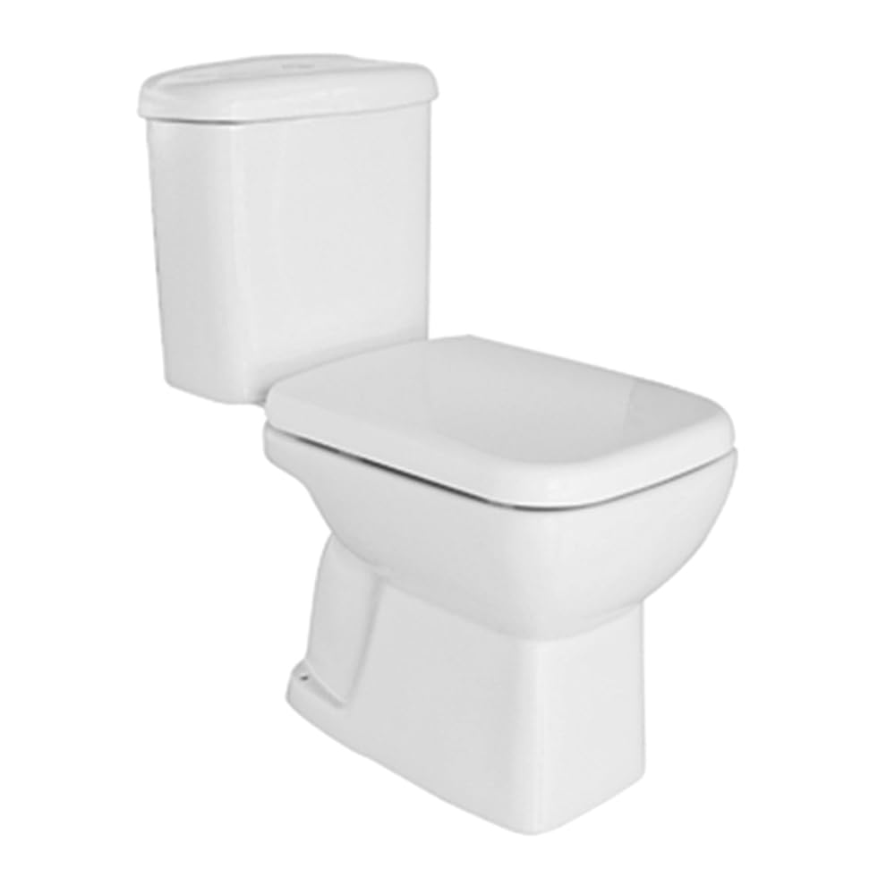 Vaso monoblocco tradizionale con cassetta in ceramica e scarico a terra, copriwc originale in termoindurente, GINEVRA