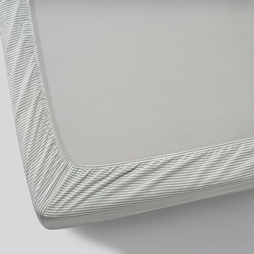 Drap housse SOLFIBBLA 90x200 rayé blanc et vert en tissu respirant