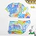 Girls Tie-dye Swimsuit Sets Four Piece Short Sleeve Tops Camisole Panty with Skirt Summer Fashion Beach Bathing Suit Blue