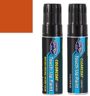 Tarro de media onza para pintura de retoque automotriz Honda Element - Sunset Orange Pearl Clearcoat YR-539P - Color+Paquete de capa transparente