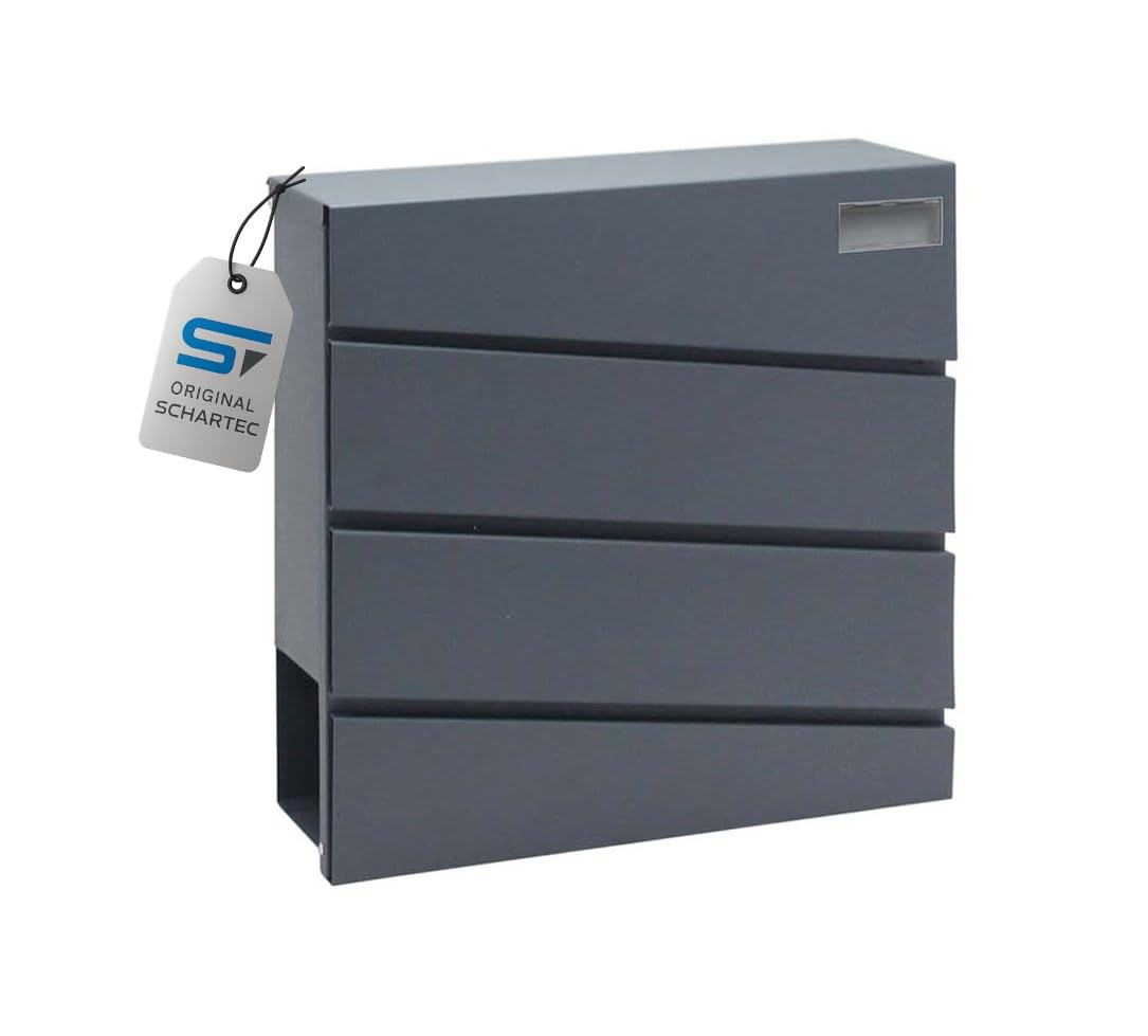 Schartec Charcoal Schartec® Designer Letter Box With Newspaper Compartment Modern Large Wall Letter Box Anthracite