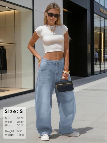 Image of EXLURA Womens Barrel Jeans Wide Leg Y2K Boyfriend Denim Pants Hip Hop Vintage Baggy Jeans Cotton Mid-Low Elastic Waist Pants