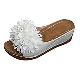 Zapatillas de estar por casa para mujer, de verano, abiertas, de piel, elegantes, con cuña, plataforma, para el tiempo libre, cómodas, resistentes al desgaste, resistentes al desgaste, Blanco, 41 EU