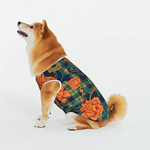 Dogs Shirts Plaid Pattern with Flower Baroque Dogs Cat T-Shirts Soft Cotton Tank Top Sleeveless Breathable Vest Pets Tee Shirt for Dogs Cat Xx-Large