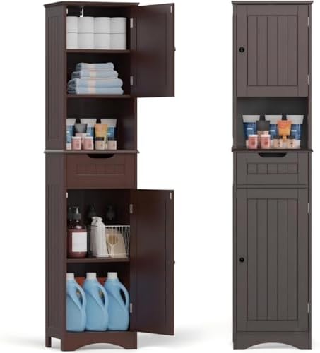 Gizoon 67” H Tall Bathroom Storage Cabinet, Narrow Cabinet, Dark ...