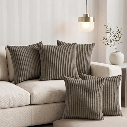 Image of Yellow Weaves Pencil-Stripe Fur Cushion Covers | Soft Polyester | Decorative Sofa & Throw Pillow Covers | 16x16 Inches, Pack of 5 (Mouse)