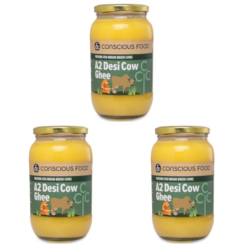 Image of Conscious Food A2 Desi Cow Ghee | 1L | 100% Pure and Premium | Cultured Desi Cow | Natural | Grass Fed | Non - GMO | Immunity Booster | Locally Sourced | Produced in Small batches (Pack of 3)
