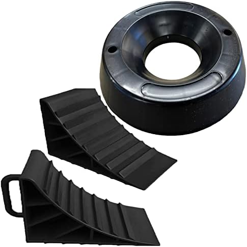 Wheel Chocks With Handles Set of 2 Tyre Saver Brake Stoppers Ridged Wedges for Cars Caravan Horsebox Motorhome (2x Chock 1x Dock)
