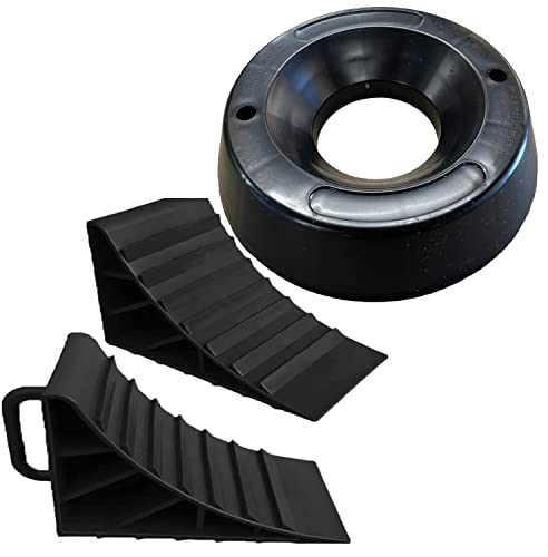 Juego de 2 tapones de freno para ruedas con asas, cuñas estriadas para coches, caravanas, autocaravanas (2 calzos y 1 muelle)