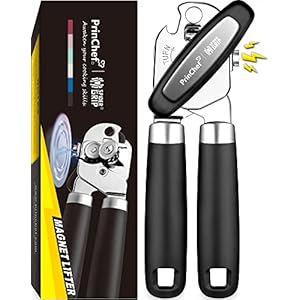 PrinChef Manual Can Openers with Magnet, No-Trouble-Lid-Lift, Handheld Can Opener Smooth Edge with Sharp Blade, Large Effort-Saving Handles, Easy Grip & Heavy Duty, Black