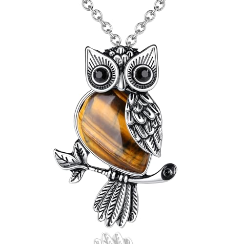 XIANNVXI Collier Hibou Avec Pendentif En Cristal, Cadeau Hibou Pour Femme œIl De Tigre Collier...
