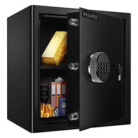 38.5L Security Cabinet Safe ,WASJOYE Safe Cash Box with Double Digital Keypad Safety Key Lock for Home Business Office Hotel Money Document Jewelry Passport (40x38x31 cm) Cover
