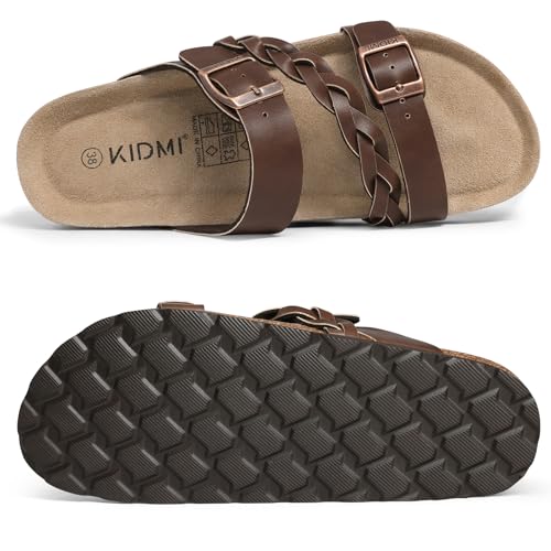Image of KIDMI Women's Cork Footbed Sandals with Arch Support Comfortable Slip-On Slide Sandals With Adjustable Buckle for Summer