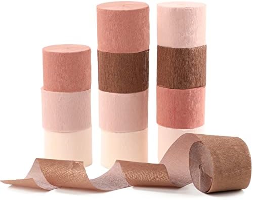 Fonder Mols Rose Gold Streamers Party Decoration - 12 Rolls Rose Gold Dusty Pink Crepe Paper Rolls for Wedding Bachelorette Birthday Party Baby Bridal Shower Hanging Banner Decor