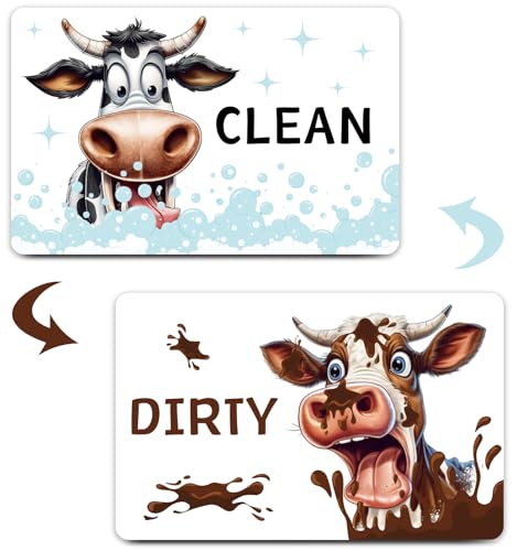 HSSPIRITZ Funny Cow Cute Cartoon Clean Dirty Dishwasher Magnet,Washing Machine Magnet Flip,Cow Kitchen Refrigerator Clean Dirty Sign,Double Sided Strong/Non Scratch(Cow)
