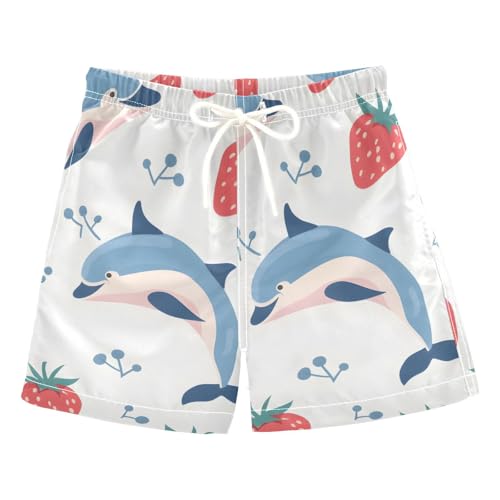 OREZI Boys Swim Trunk Shorts Blue Dolphin Red Strawberry Bathing Suit for Kids