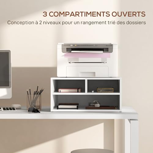 HOMCOM Support Imprimante 3 Compartiments 47x40x22,5 cm Blanc – vue 3