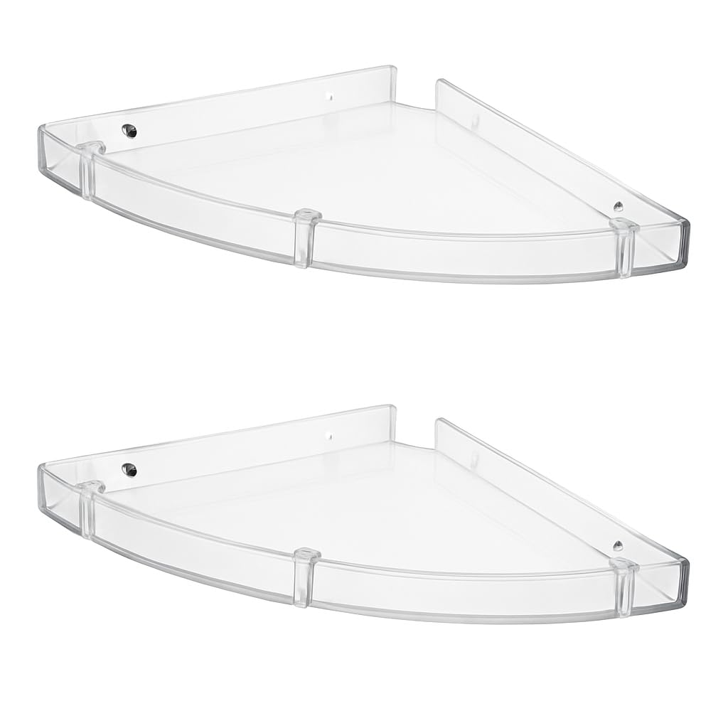 ABS Plastic Wall-Mounted Corner Shelf - Space-Saving Multipurpose Rack for Bathroom, Kitchen & Living Room - (Pack of 2-12x12 Inch - Clear)-image-48