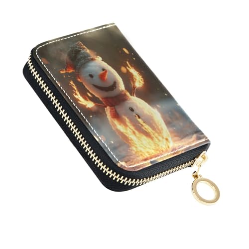 Credit Card Holder Christmas Fire Snowman Wallet for Women Leather Business Card Case With Zipper 202b6497