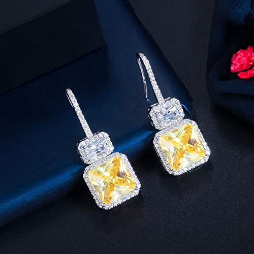 Boucles d'oreilles en Topaze Jaune et zircone carrées, le cadeau idéal