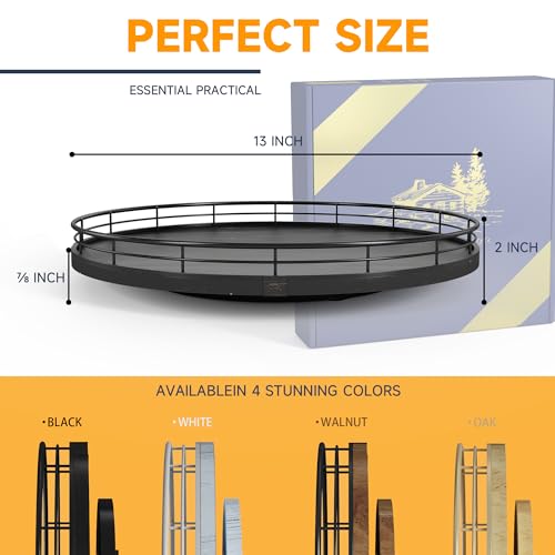 Image of 13 inch Oak Bathroom Vanity Tray Turntable for Perfume Candle, Round Wooden Decorative Tray for Kitchen Sink Countertop Organizer, Bathroom Counter Organizer for Skincare Makeup, Farmhouse Black Gold
