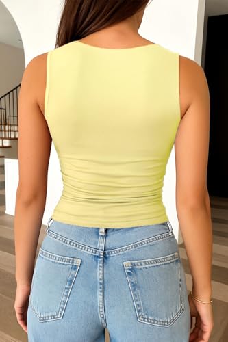 ForeFair Boat Neck Tank Tops for Women - Double Lined Going Out Top Basic Summer Cute Ruched3