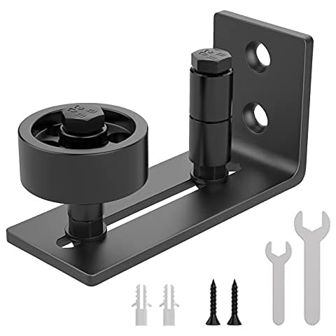 WINSOON Sliding Barn Door Floor Guide Wall Mounted Hardware for Flush Bottom Adjustable Stay Rollers,8 Setup Options,Smooth Wheels Fit Most Closet Pocket Doors, Black Cover