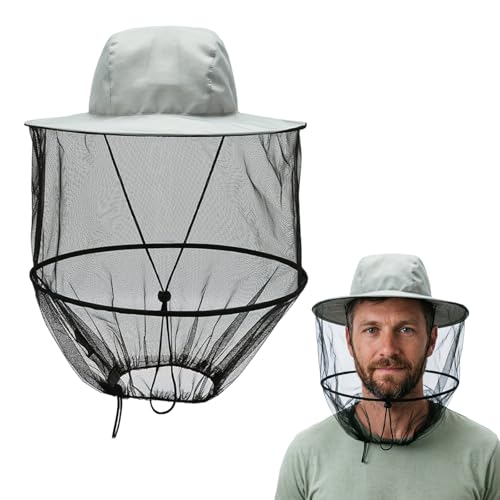 wlsvega Imkerhut Moskitonetz Kopf Imkerhut Mit Schleier Kopfschutznetz Mit Klarer Sicht FüR Outdoor-Enthusiasten Landwirtschaft Jagd Wandern Und Gartenarbeit (Grau)