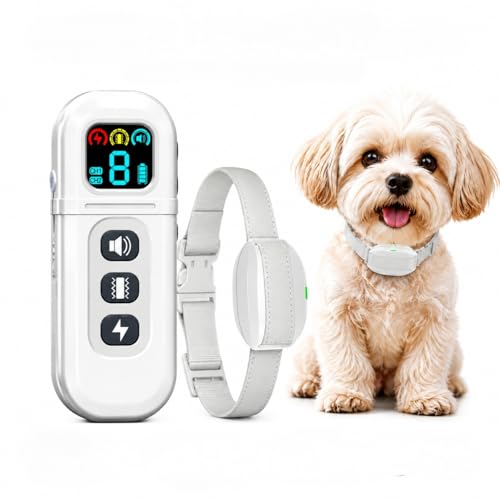 Shock Collar for Small Dogs, Electric Dog Training Collar with Remote,Tailored for 5-30lbs Small Dogs,3 Training Mode Beep, Vibration, Safe Shock(0-9) Waterproof, 1900ft Range (White, Small)