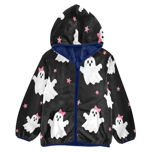 Cute Ghosts with Pink Bows Toddler Fleece Jacket Girl Boys Hooded Fleece Jacket Coat Warm Outwear Zip-up 3-10T