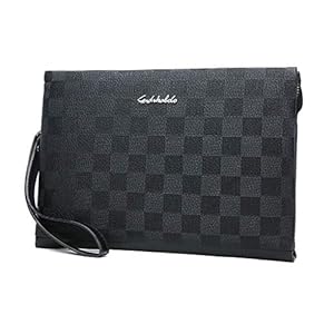 PPGE Home Herren Leder Handgelenktasche Business Zip Clutch Bag Geldb?RSE Unterarmtasche Handtasche Aktentasche Handy Brieftasche Wristlet Purse Portemonnaie -Für Tägliche Oder Reisenutzung,Black