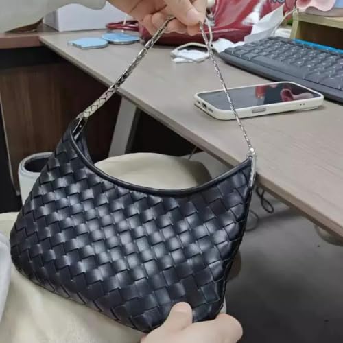 Image of Woven Leather Tote Bag For Women Crossbody Shoulder Bag Large Hobo Handbags Vegan Female Bag Vegetable Basket