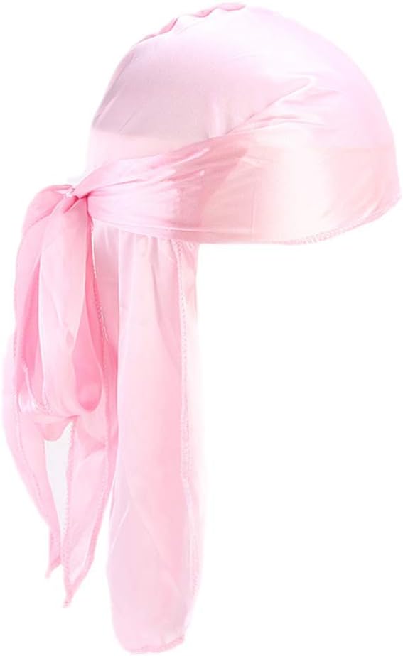 New Men Women Silky Durag Extra Long-Tail Wide Straps Premium Satin Pirate Cap for 360 Waves