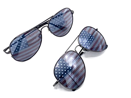 Goson American Flag Mirror Aviator Novelty Decorative Sunglasses (Gold/Black Combo in Black Gift Box)