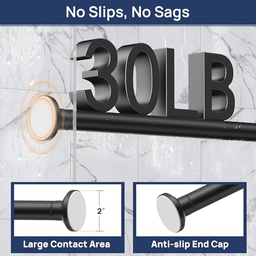 Image of ENJOYBASICS 1 inch Black Shower Curtain Rod, 30-88 inch Adjustable, Secure Tension | Easy No-Drill Installation, No Tools, No Gaps, Sturdy Rust-Resistant Steel, Sag-Resistant Design, Tubs, RVs, Apartments