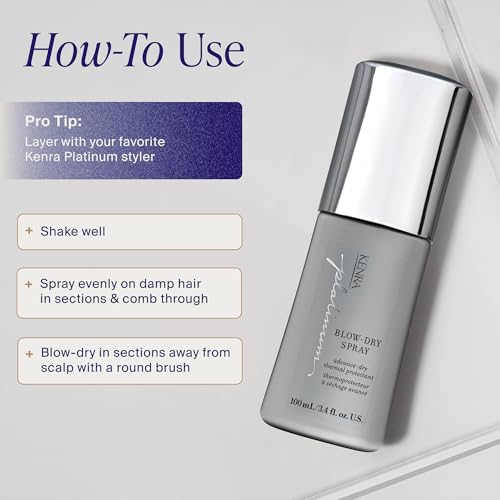 Image of Kenra Platinum Blow-Dry Spray | Time-Saving Heat Protectant | Detangles, Smooths, and Softens | Eliminates Frizz & Resists Humidity | Medium To Coarse Hair