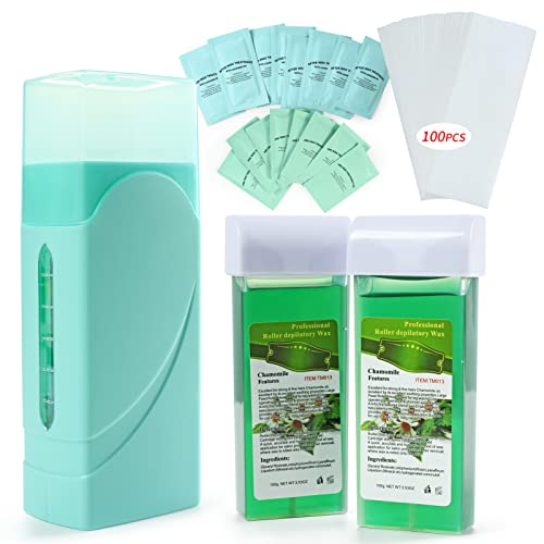 Roll On Wax, Waxing Kit for Women, Roller Waxing Kit for Sensitive Skin, Chamomile Wax Roller Kit for Larger Areas of the Body, at Home Waxing Kit for Women and Men, Hair Removal Wax with Wax Cartridge